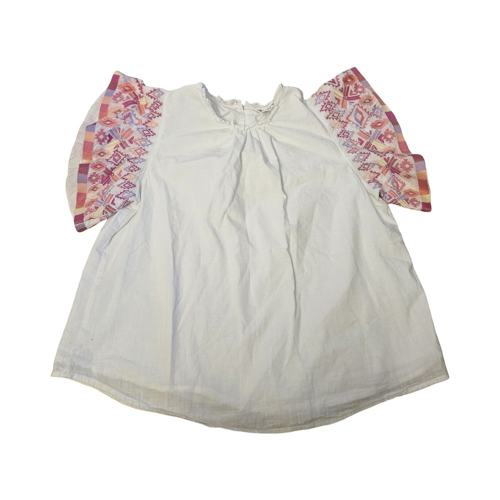 Versona Womens‎ White Embroidered Flutter Sleeve Boho Blouse Top Large